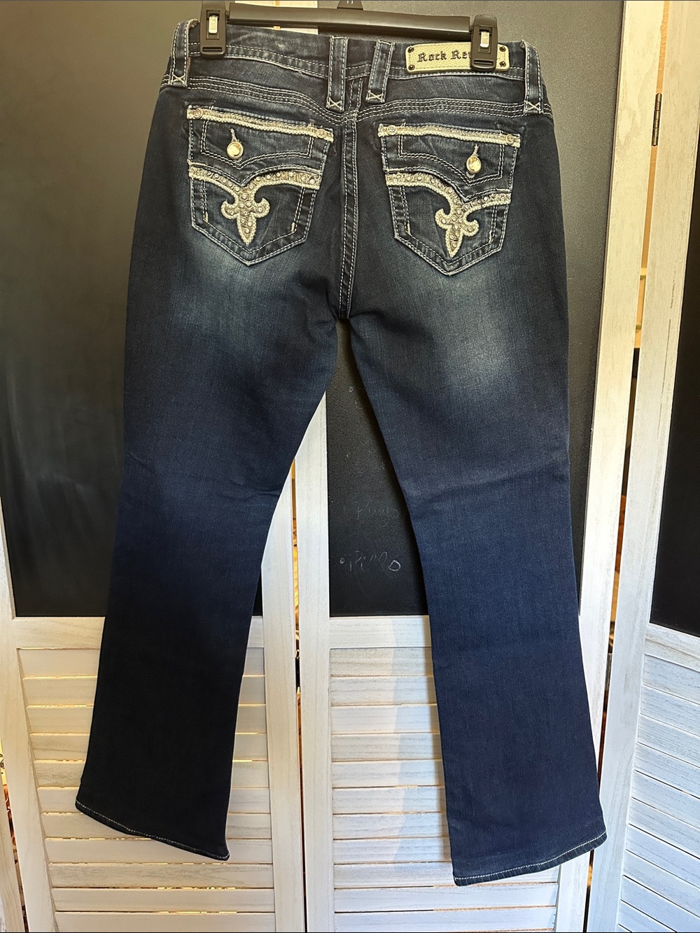 Rock Revival Mid Rise Women's Dark Bootcut Jeans with Embroidered Pockets